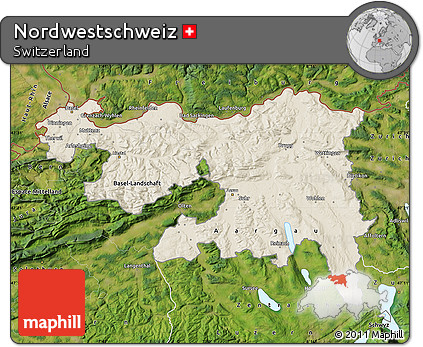 Shaded Relief Map of Nordwestschweiz, satellite outside
