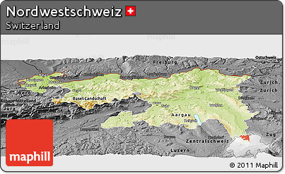 Physical Panoramic Map of Nordwestschweiz, darken, desaturated