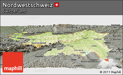 Physical Panoramic Map of Nordwestschweiz, darken, semi-desaturated