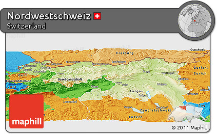 Physical Panoramic Map of Nordwestschweiz, political outside