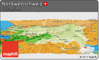 Physical Panoramic Map of Nordwestschweiz, political outside