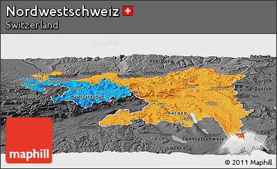 Political Panoramic Map of Nordwestschweiz, darken, desaturated
