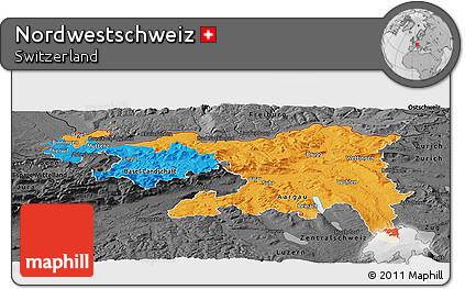 Political Panoramic Map of Nordwestschweiz, darken, desaturated