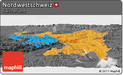 Political Panoramic Map of Nordwestschweiz, darken, desaturated
