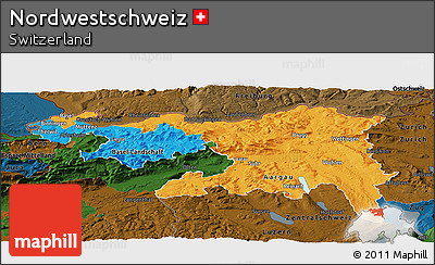 Political Panoramic Map of Nordwestschweiz, darken