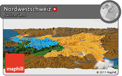 Political Panoramic Map of Nordwestschweiz, darken