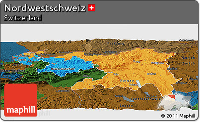 Political Panoramic Map of Nordwestschweiz, darken