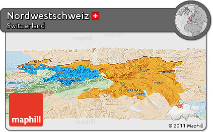 Political Panoramic Map of Nordwestschweiz, lighten