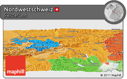 Political Panoramic Map of Nordwestschweiz, political shades outside