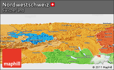 Political Panoramic Map of Nordwestschweiz, political shades outside