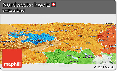 Political Panoramic Map of Nordwestschweiz, political shades outside