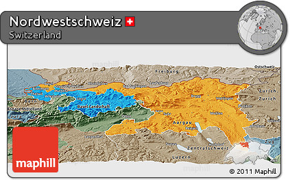 Political Panoramic Map of Nordwestschweiz, semi-desaturated