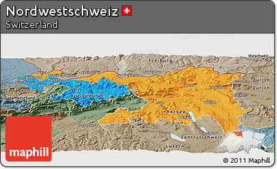 Political Panoramic Map of Nordwestschweiz, semi-desaturated