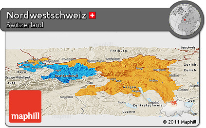 Political Panoramic Map of Nordwestschweiz, shaded relief outside