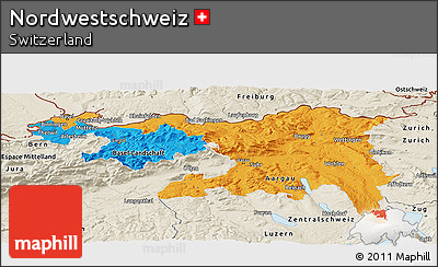 Political Panoramic Map of Nordwestschweiz, shaded relief outside