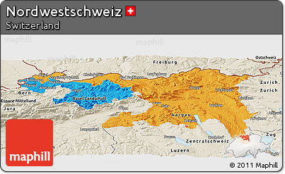 Political Panoramic Map of Nordwestschweiz, shaded relief outside