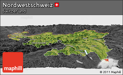 Satellite Panoramic Map of Nordwestschweiz, darken, desaturated