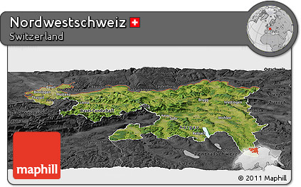 Satellite Panoramic Map of Nordwestschweiz, darken, desaturated