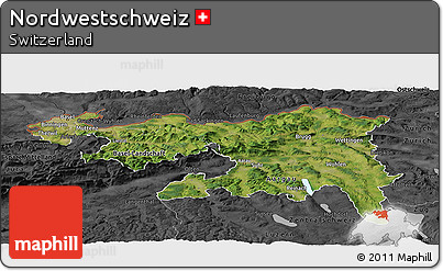 Satellite Panoramic Map of Nordwestschweiz, darken, desaturated