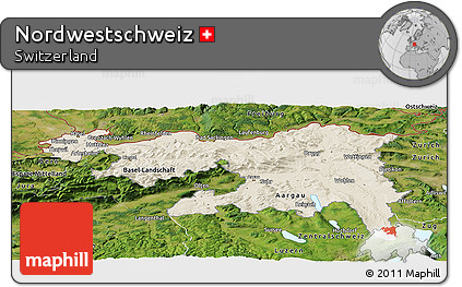 Shaded Relief Panoramic Map of Nordwestschweiz, satellite outside