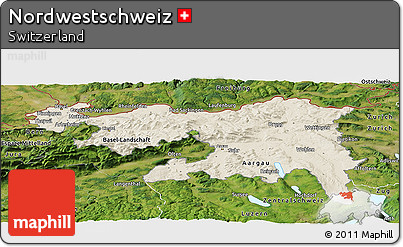 Shaded Relief Panoramic Map of Nordwestschweiz, satellite outside
