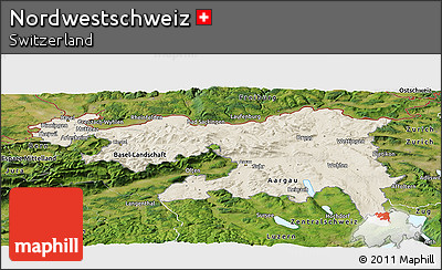 Shaded Relief Panoramic Map of Nordwestschweiz, satellite outside
