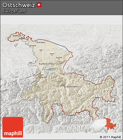 Shaded Relief 3D Map of Ostschweiz, lighten, semi-desaturated