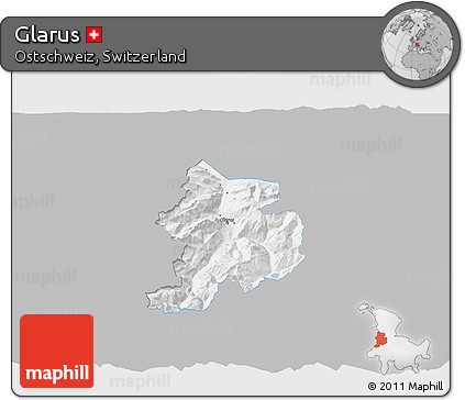 Gray 3D Map of Glarus, single color outside