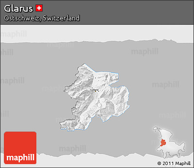 Gray 3D Map of Glarus, single color outside