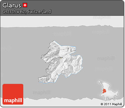 Gray 3D Map of Glarus, single color outside