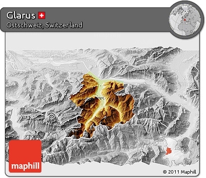 Physical 3D Map of Glarus, lighten, desaturated