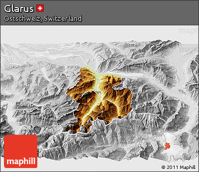 Physical 3D Map of Glarus, lighten, desaturated