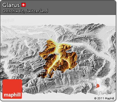 Physical 3D Map of Glarus, lighten, desaturated