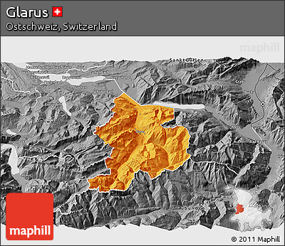 Political 3D Map of Glarus, desaturated