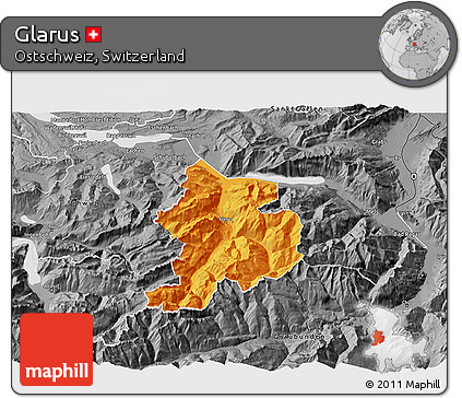 Political 3D Map of Glarus, desaturated