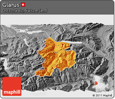 Political 3D Map of Glarus, desaturated