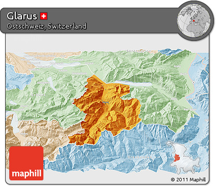Political 3D Map of Glarus, lighten