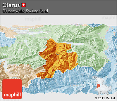 Political 3D Map of Glarus, lighten