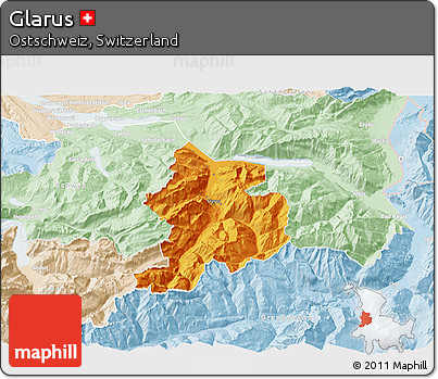 Political 3D Map of Glarus, lighten
