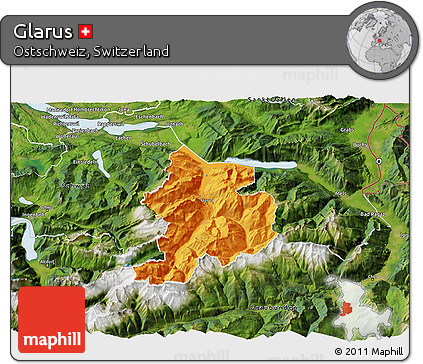 Political 3D Map of Glarus, satellite outside