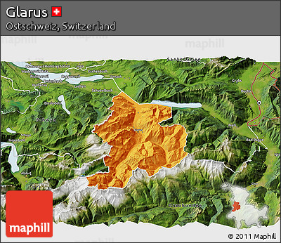 Political 3D Map of Glarus, satellite outside