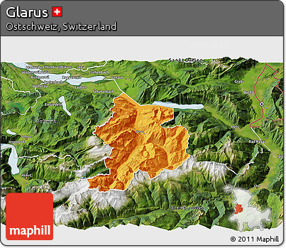 Political 3D Map of Glarus, satellite outside
