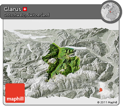 Satellite 3D Map of Glarus, lighten, semi-desaturated