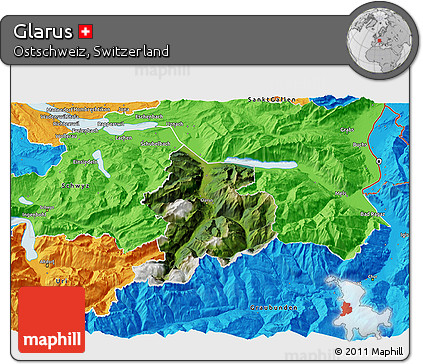 Satellite 3D Map of Glarus, political outside
