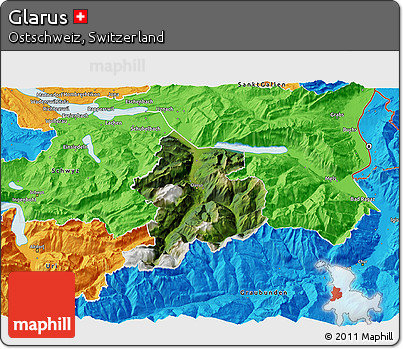 Satellite 3D Map of Glarus, political outside