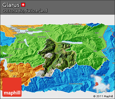 Satellite 3D Map of Glarus, political outside