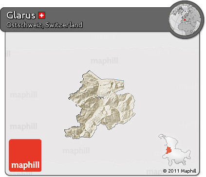Shaded Relief 3D Map of Glarus, cropped outside