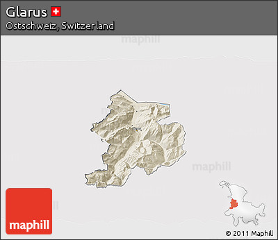 Shaded Relief 3D Map of Glarus, cropped outside