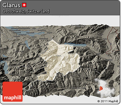 Shaded Relief 3D Map of Glarus, darken