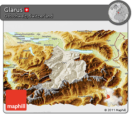 Shaded Relief 3D Map of Glarus, physical outside